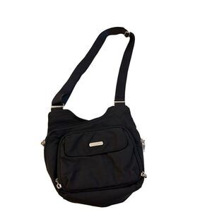 Baggallini black beige silver 9.5x9” multi pocket wallet pockets excellent